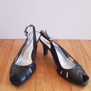 Naturalizer "Reunion" Black Leather Slingback Peep Toe Heels - Size 6.5M